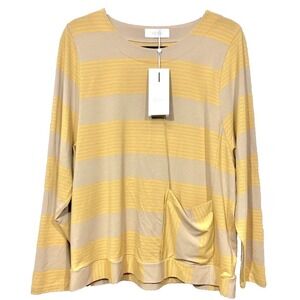 Noen Tunic Shirt Long Sleeve Yellow Stripe Knit Cottagecore Women's M 8/10 NWT
